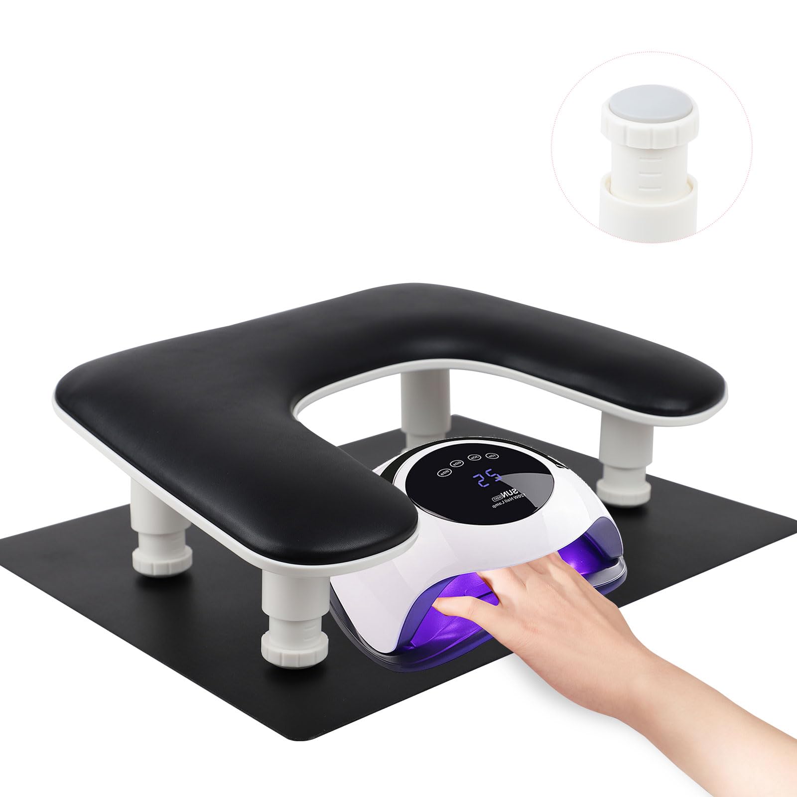 Arm Rest for Nails Tech with Nail Table MatAdjustable Base U-shaped Manicure Nail Hand Rest Stand Pillow Cushion for Acrylic Nail Art Tech(Black)